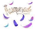 Masquerade background with colorful paper feathers.